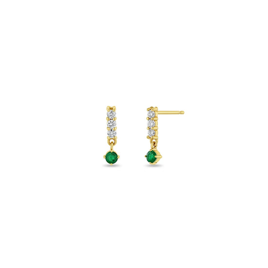 BAR DROP DANGLING EMERALD DIAMOND EARRINGS