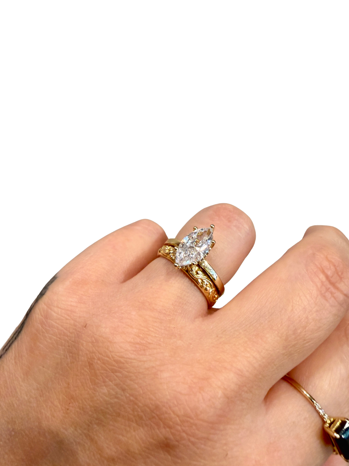 Golden Floral Wedding Band by Lane &amp; Kate, another view