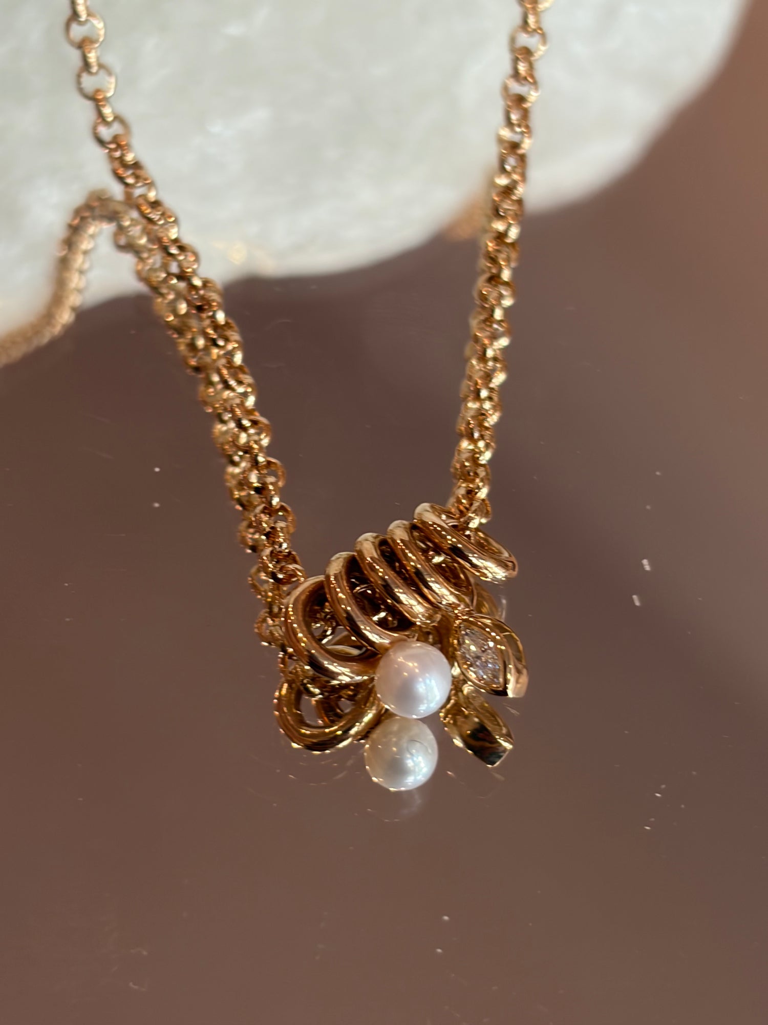14KT MIXED RINGS DIAMOND NECKLACE