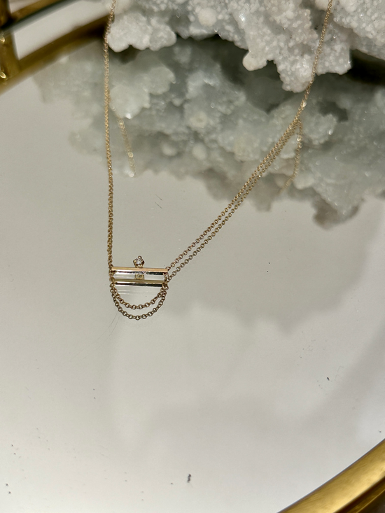 14KT HANGING CHAIN DIAMOND BAR NECKLACE