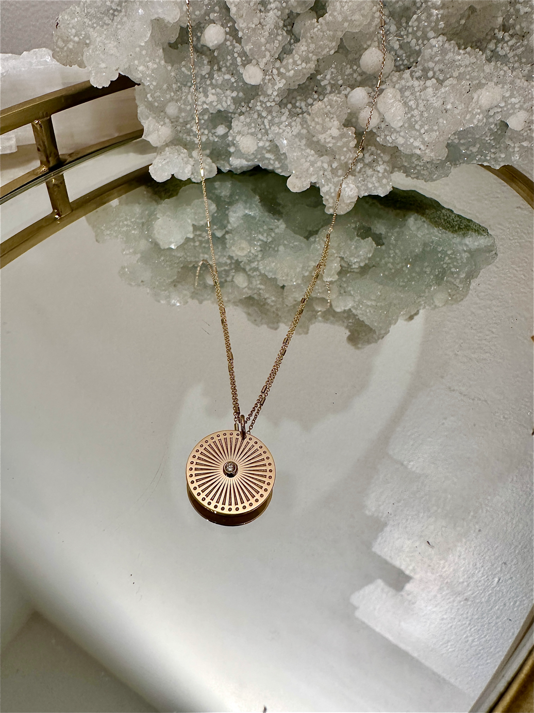 SUNBEAM MEDALIAN DIAMOND BEZEL NECKLACE