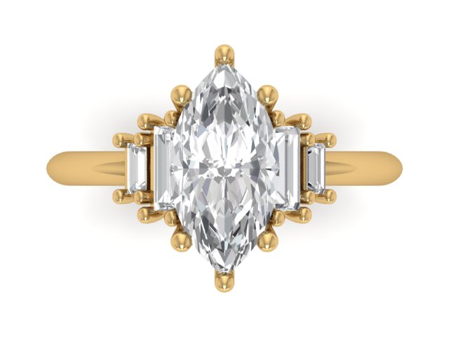 14kt Gilded Marquise Deco Engagement Ring
