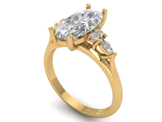 14kt Moval Diamond Frond Engagement Ring