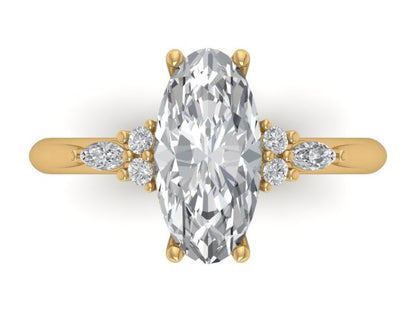 14kt Moval Diamond Frond Engagement Ring