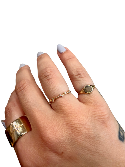 Milky Way Diamond Ring by Bluboho, 14kt recycled yellow gold, ten round brilliant white diamonds, dainty band, please wear with care
