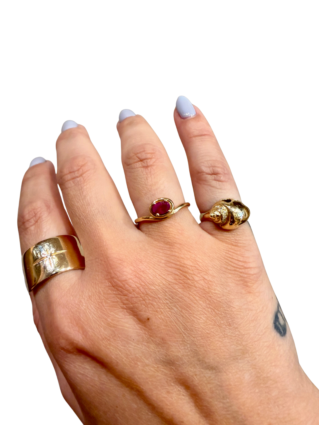 Ruby Bonbon Merge Ring by Stone &amp; Strand, curved merge band, nests with other merge rings