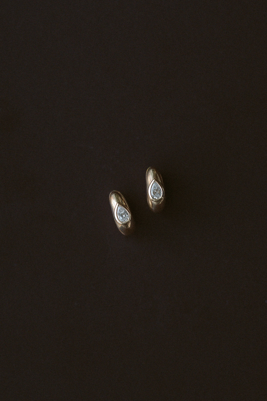 Ethereal Teardrop Huggies by Lane &amp; Kate, 14kt solid gold, 1/3ctw lab grown pear diamonds, bezel set, domed huggie, hinged closure