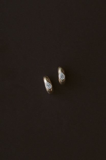 Ethereal Teardrop Huggies by Lane &amp; Kate, 14kt solid gold, 1/3ctw lab grown pear diamonds, bezel set, domed huggie, hinged closure