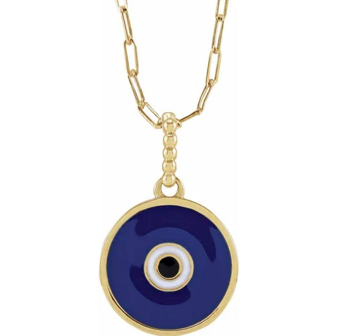 14kt gold evil eye charm in blue enamel