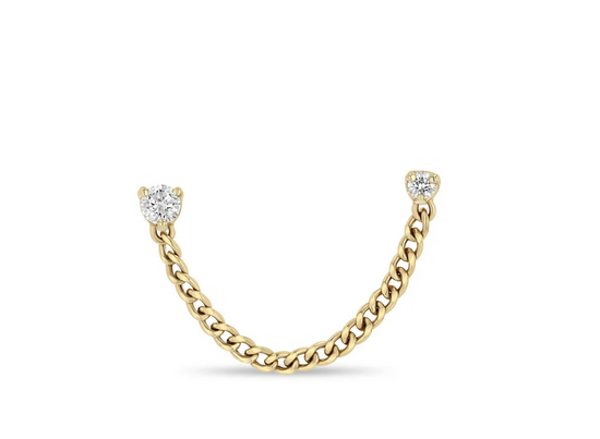 MIXED DOUBLE DIAMOND CURB CHAIN EARRING