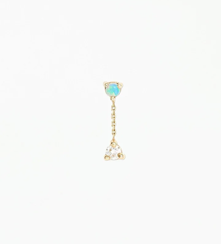 SINGLE TWO-STEP DIAMOND &amp; OPAL CHAIN EARRING