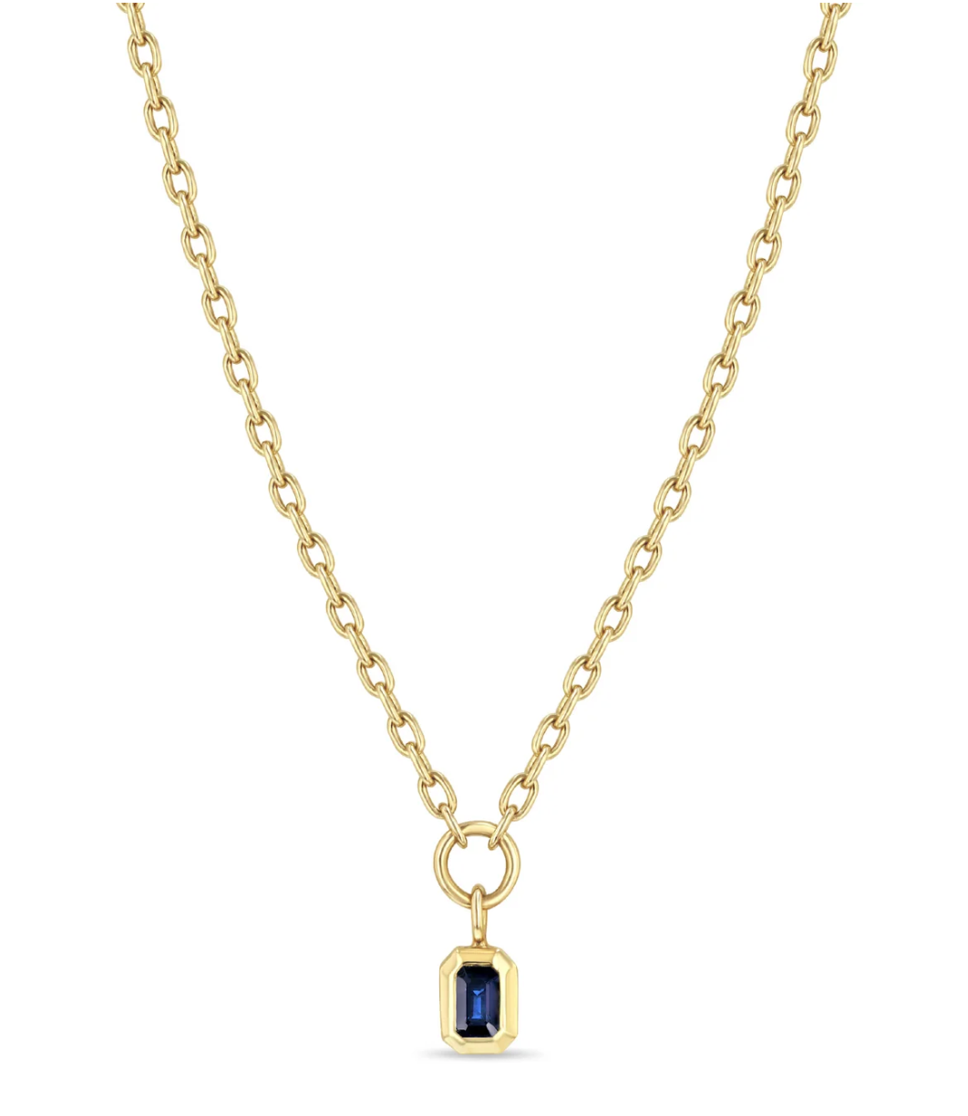 EMERALD CUT BLUE SAPPHIRE PENDANT