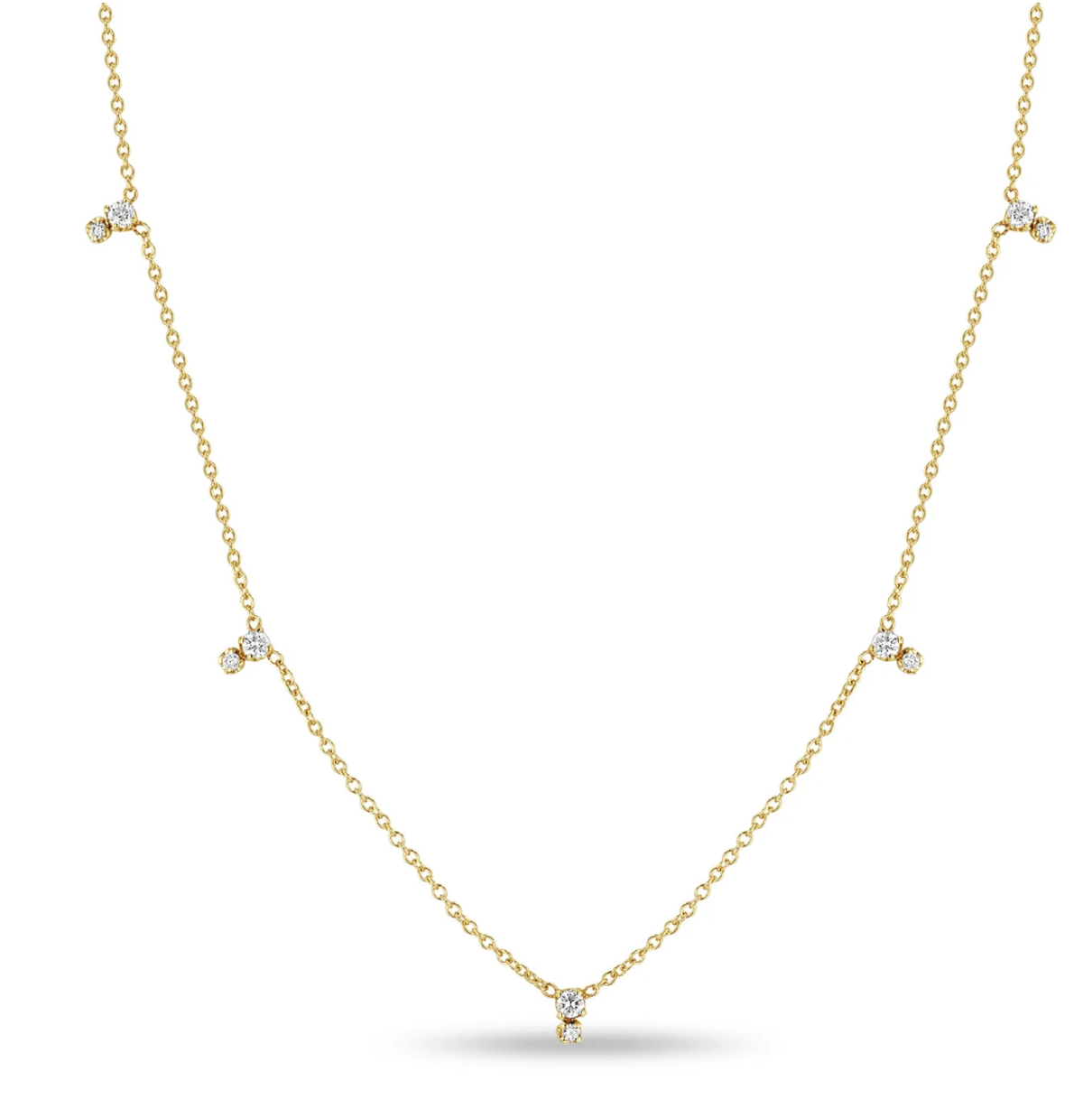 14KT STACKED PRONG DIAMOND STATION NECKLACE