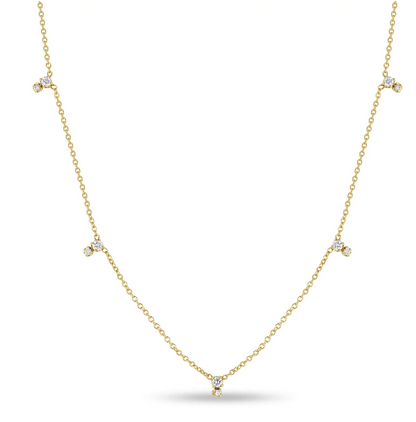 14KT STACKED PRONG DIAMOND STATION NECKLACE