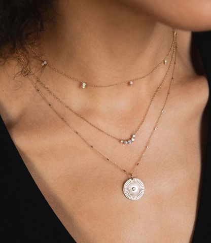 14KT STACKED PRONG DIAMOND STATION NECKLACE