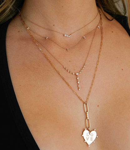 14KT STACKED PRONG DIAMOND STATION NECKLACE