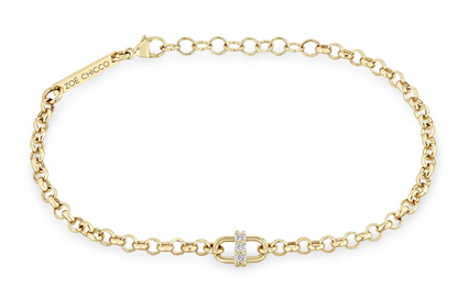 14KT 3 PRONG DIAMOND OPEN LINK ROLO CHAIN BRACELET