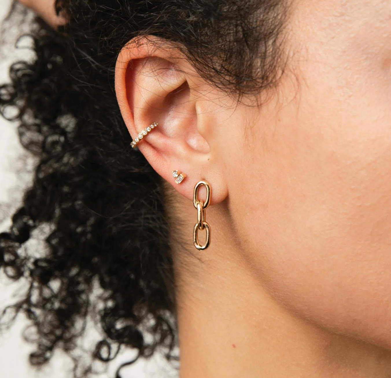 14KT BAGUETTE &amp; PRONG DIAMOND STACKED STUDS