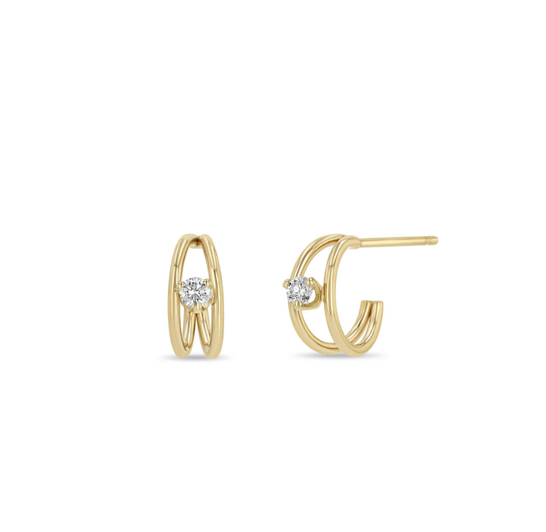 14KT NESTED PRONG DIAMOND DOUBLE WIRE HUGGIE EARRINGS