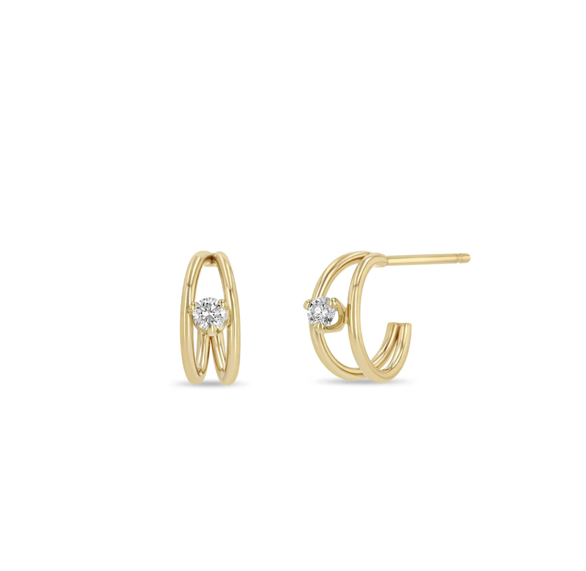 14KT NESTED PRONG DIAMOND DOUBLE WIRE HUGGIE EARRINGS