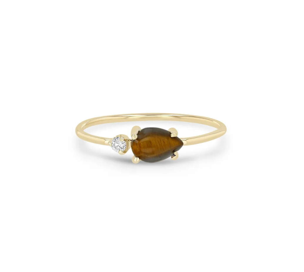 14KT PEAR AND TIGER EYE PRONG DIAMOND RING