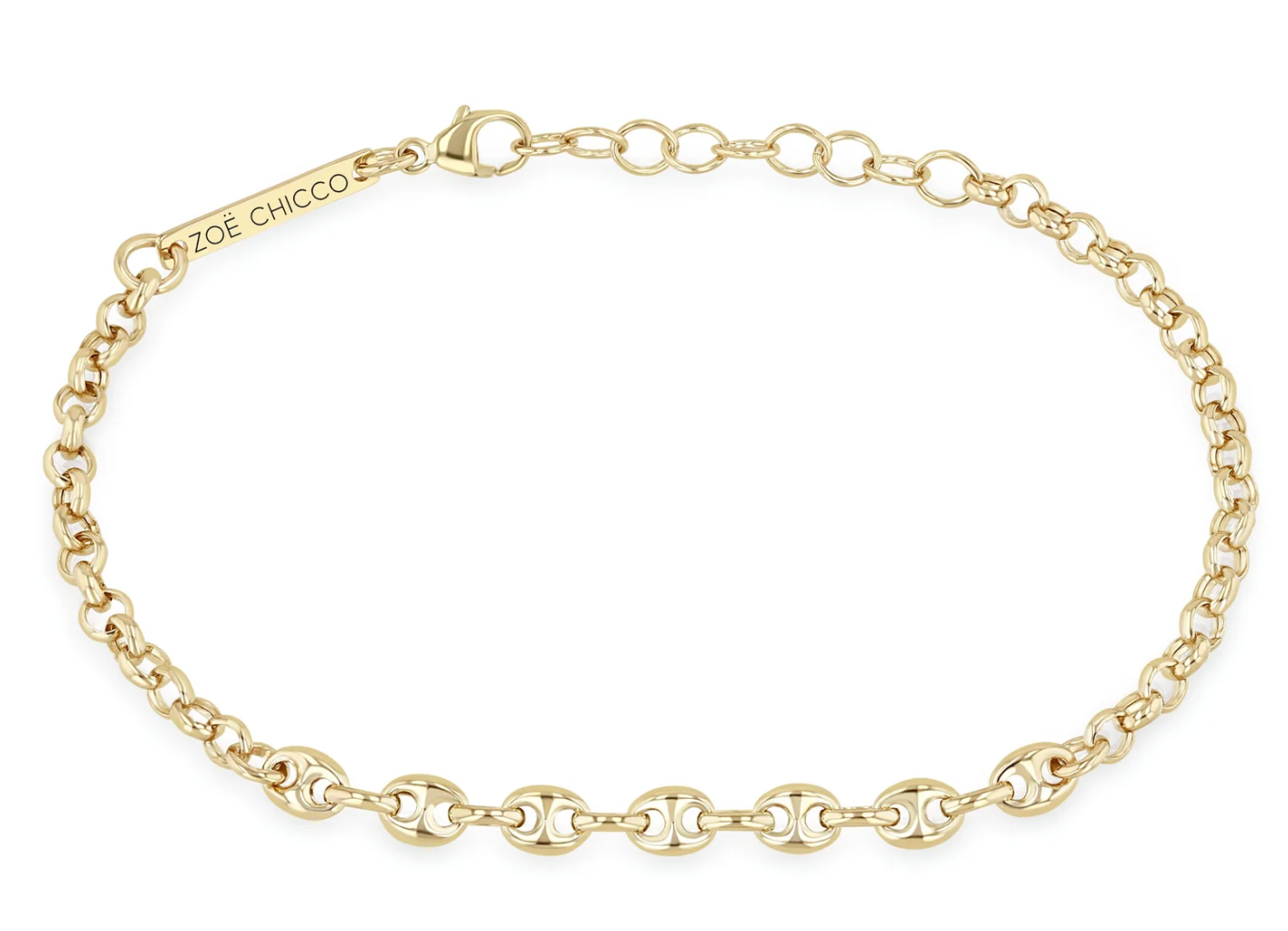 14KT SMALL MARINER STATION MEDIUM ROLO CHAIN BRACELET