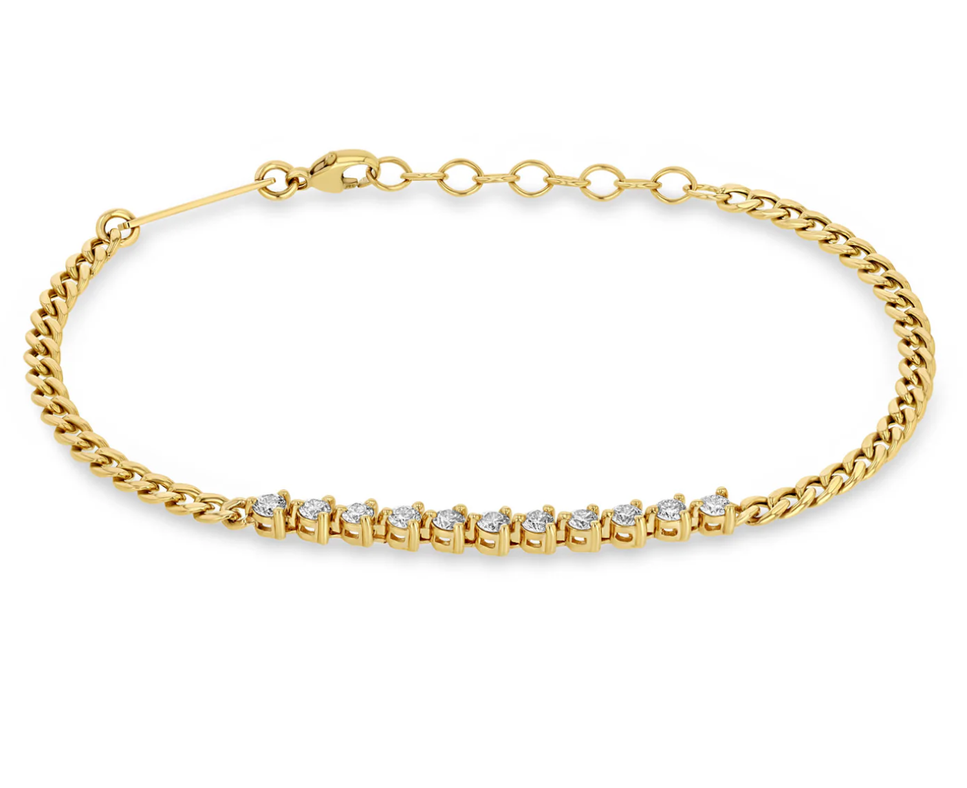 14KT DIAMOND TENNIS SEGMENT SMALL CURB CHAIN BRACELET