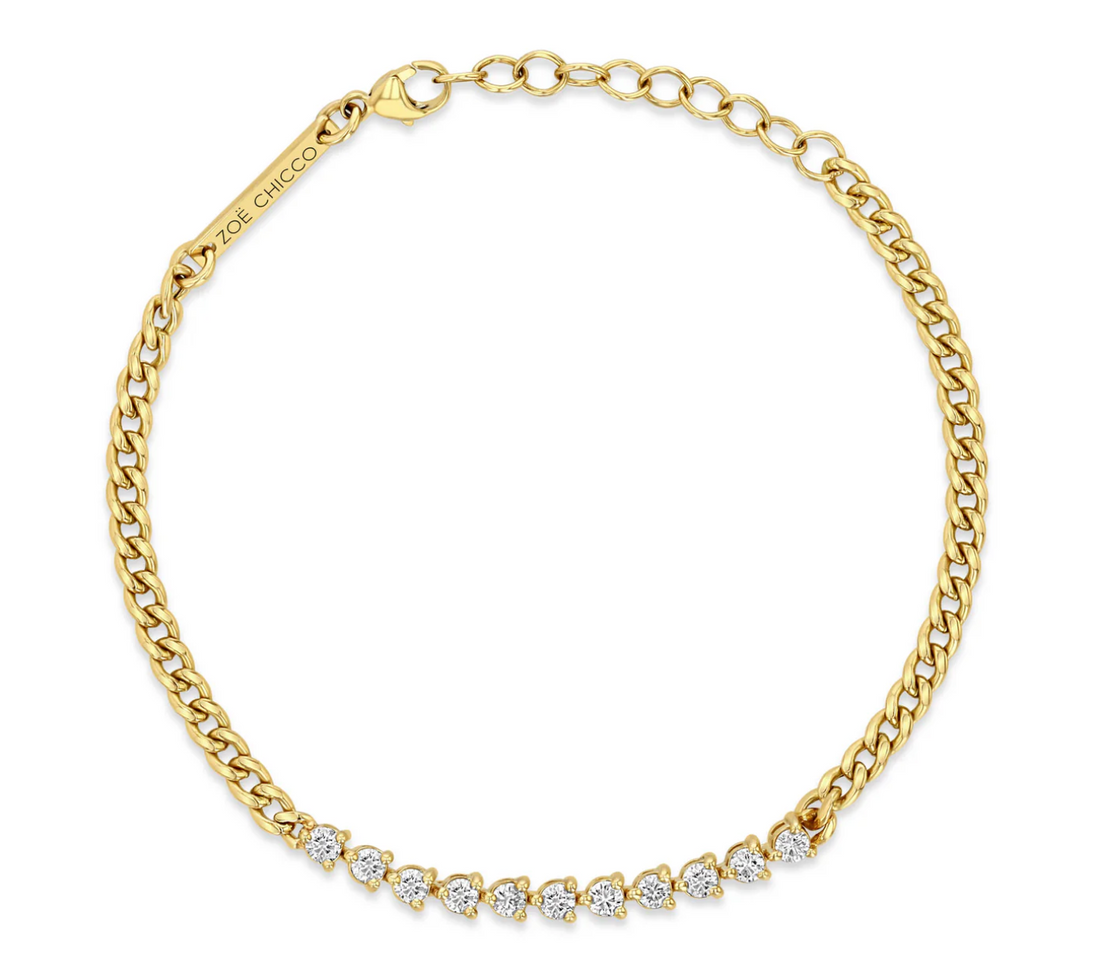14KT DIAMOND TENNIS SEGMENT SMALL CURB CHAIN BRACELET