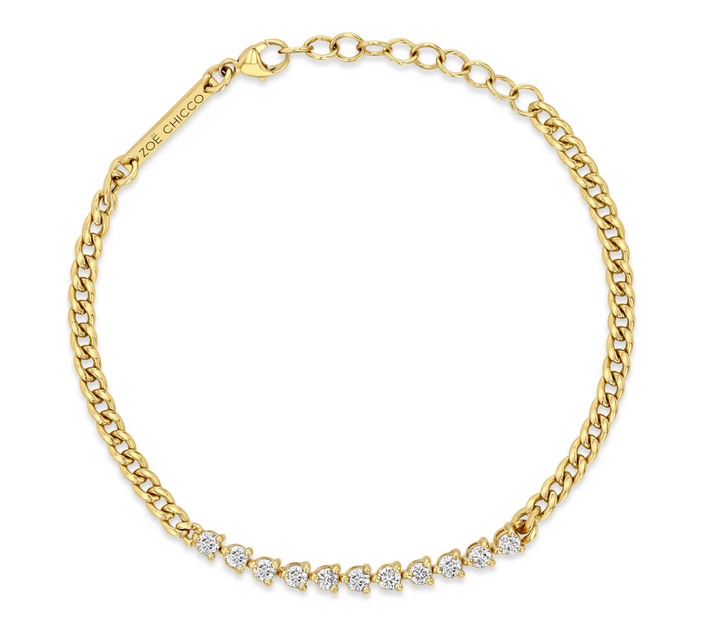 14KT DIAMOND TENNIS SEGMENT SMALL CURB CHAIN BRACELET