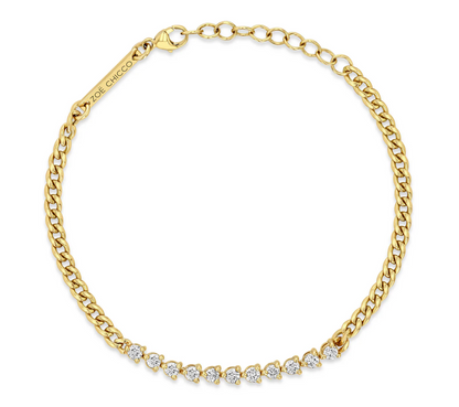 14KT DIAMOND TENNIS SEGMENT SMALL CURB CHAIN BRACELET