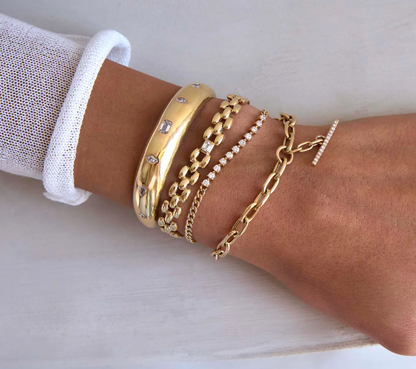 14KT DIAMOND TENNIS SEGMENT SMALL CURB CHAIN BRACELET