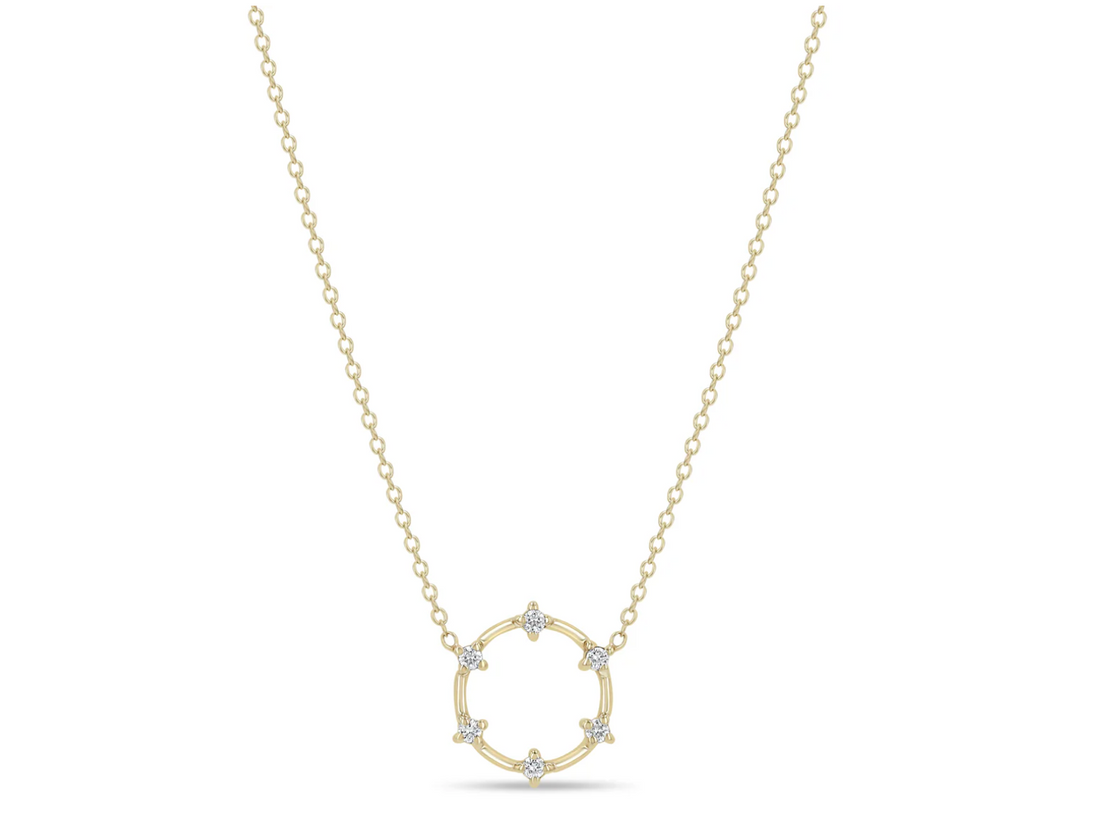 Dash Diamond Circle Necklace by Zoë Chicco, 14kt gold, cable chain adjustable from 14-15-16", white diamonds .09 ctw