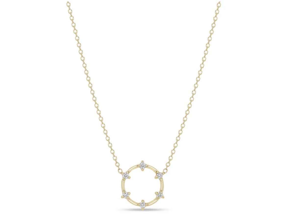 Dash Diamond Circle Necklace by Zoë Chicco, 14kt gold, cable chain adjustable from 14-15-16", white diamonds .09 ctw