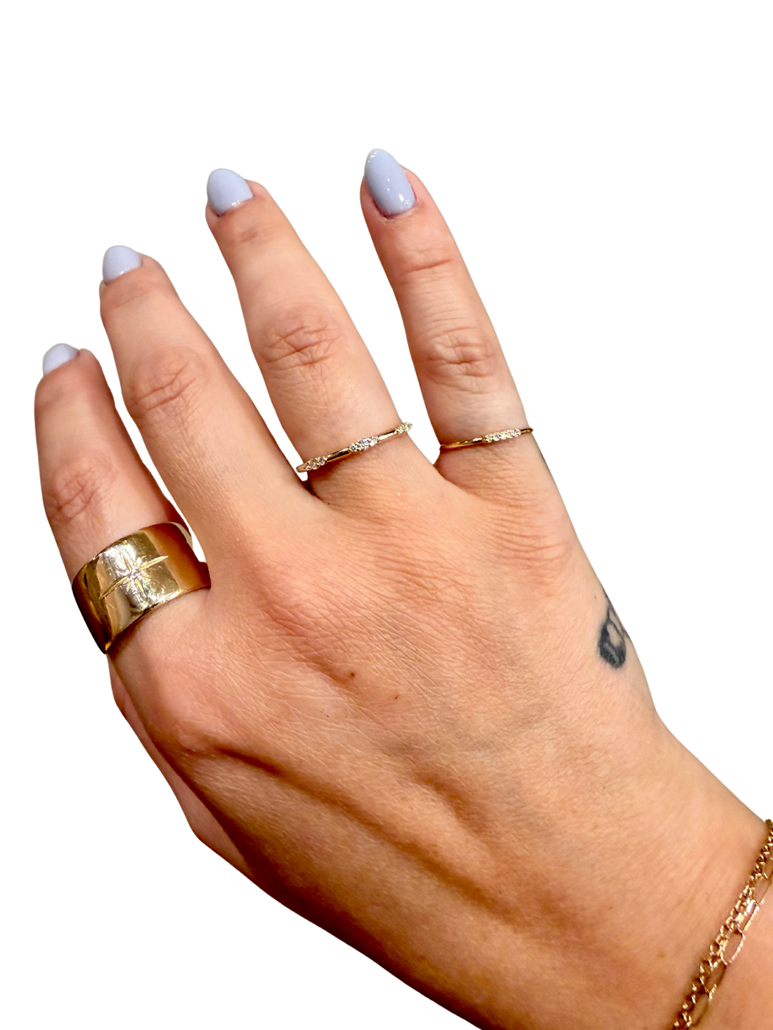 Three Graces Ring by Lane &amp; Kate, 14kt solid gold, 1/8ctw natural or lab grown diamonds, three clusters of three round diamonds