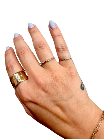 Three Graces Ring by Lane &amp; Kate, 14kt solid gold, 1/8ctw natural or lab grown diamonds, three clusters of three round diamonds