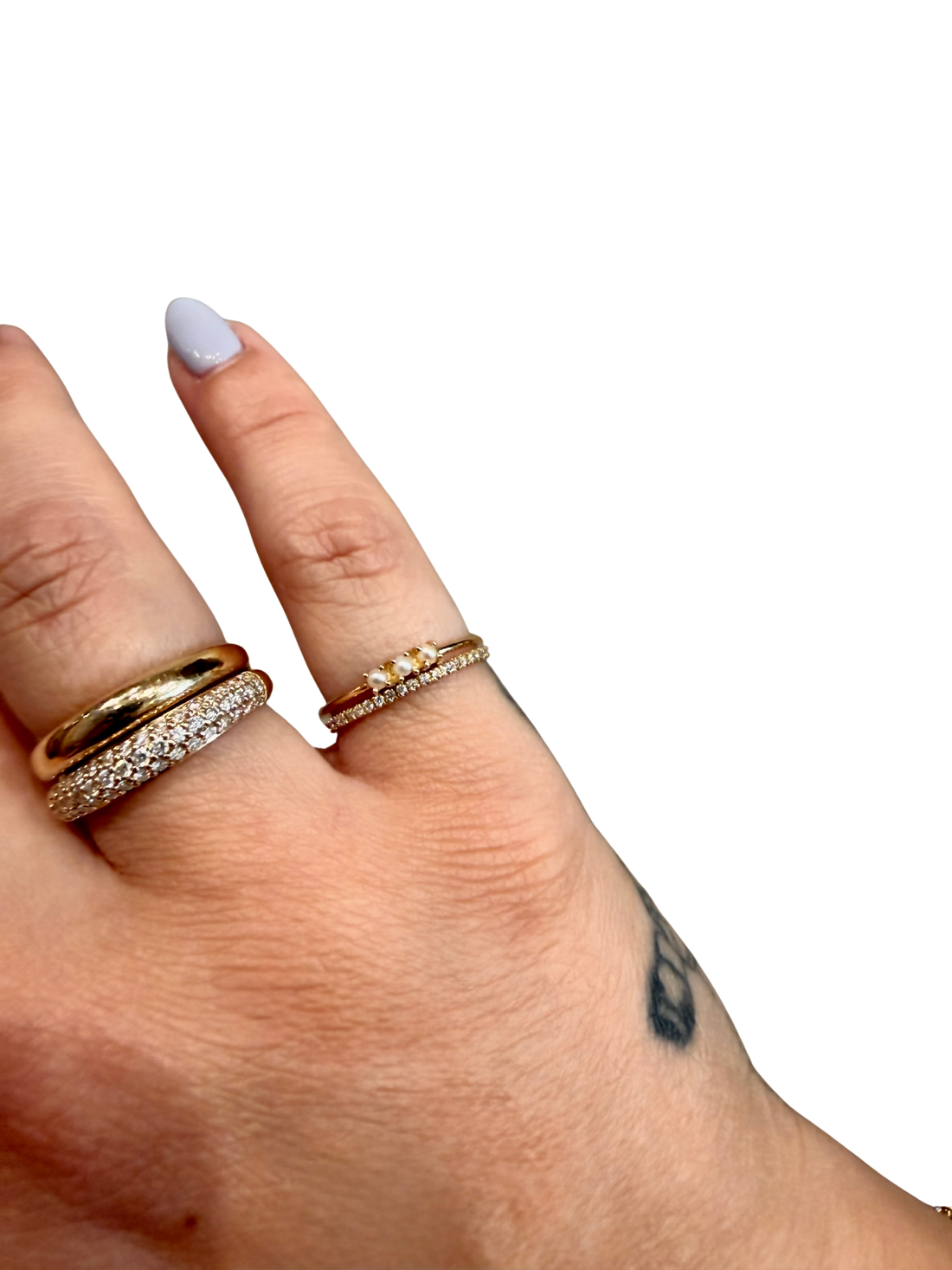 Tri Pearl Ring by Jennie Kwon, 14kt gold, three 2mm natural freshwater pearls, hand set into a wire band