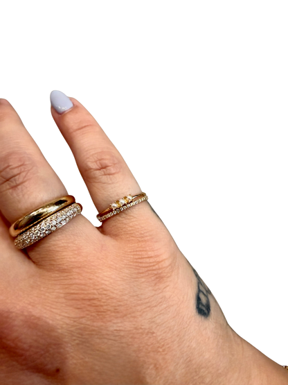 Tri Pearl Ring by Jennie Kwon, 14kt gold, three 2mm natural freshwater pearls, hand set into a wire band