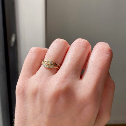 White &amp; Black Diamond Float Ring by Jennie Kwon worn stacked on the hand