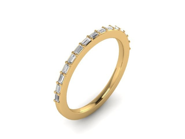 BB Baguette Potions Wedding Band in 14kt yellow gold with baguette diamonds, perspective view