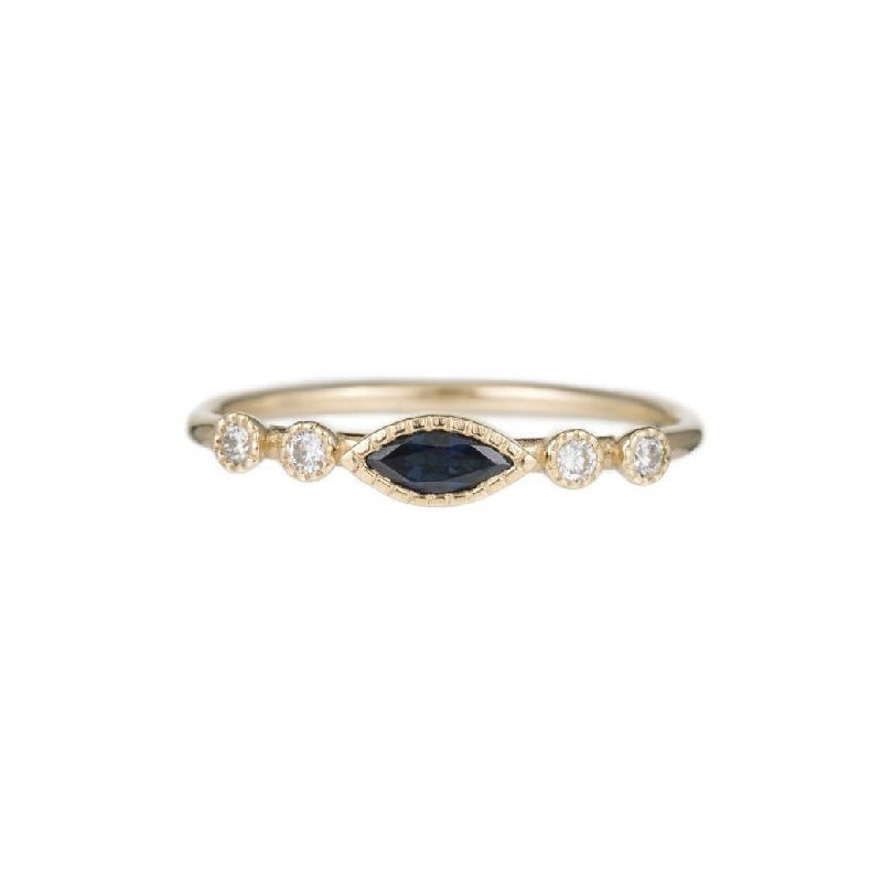 Jennie Kwon Marquise Sapphire Dew Ring in 14kt yellow gold