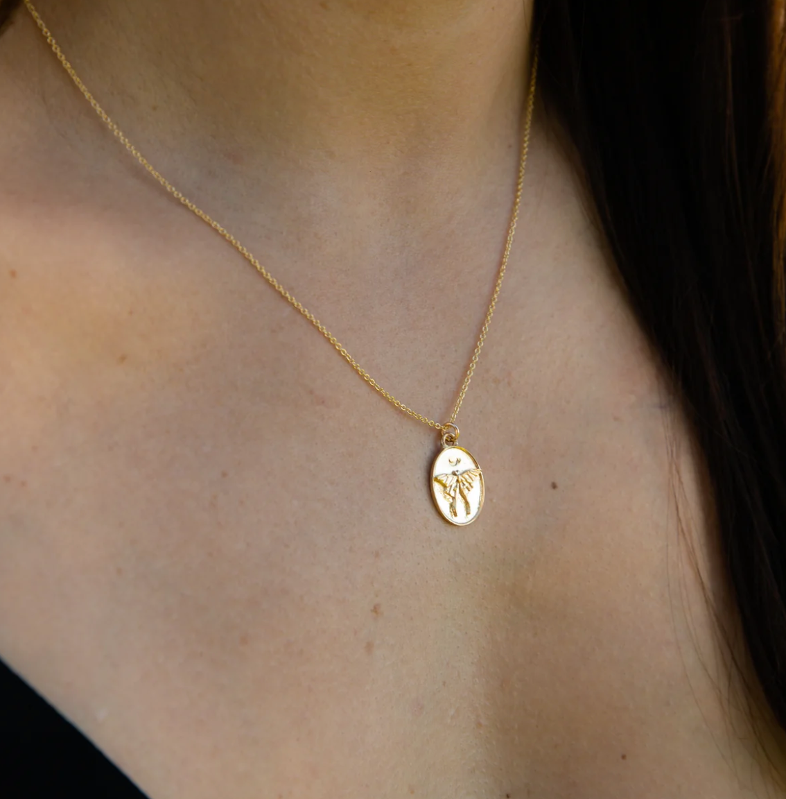 Dusk To Dawn Luna Moth Pendant side view