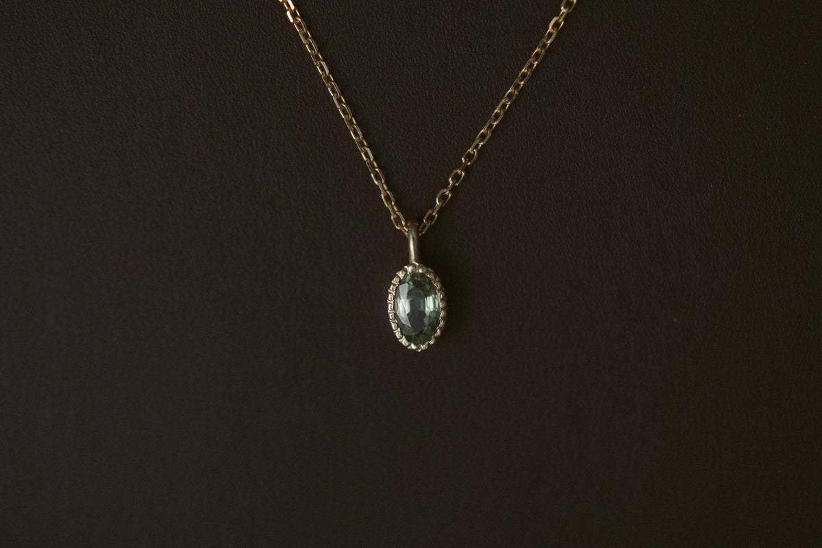 Oval Green Sapphire Wisp Necklace worn
