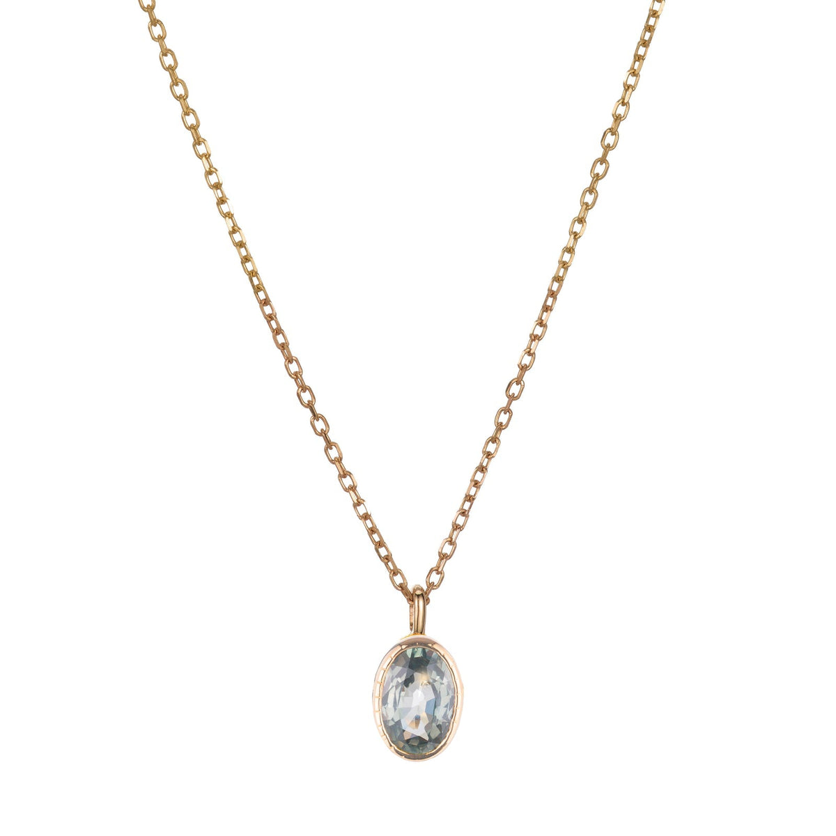 Jennie Kwon Oval Green Sapphire Wisp Necklace in 14kt yellow gold