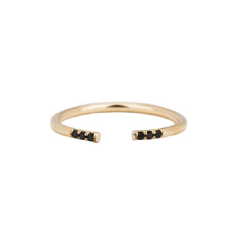 Jennie Kwon Black Equilibrium Cuff Ring in 14kt yellow gold with black diamonds