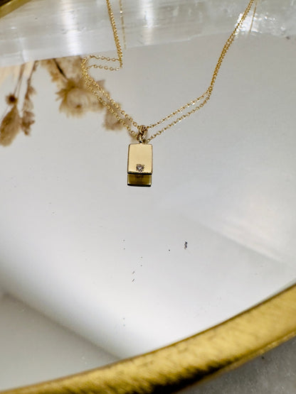 Rectangle Diamond Mirror Pendant on model