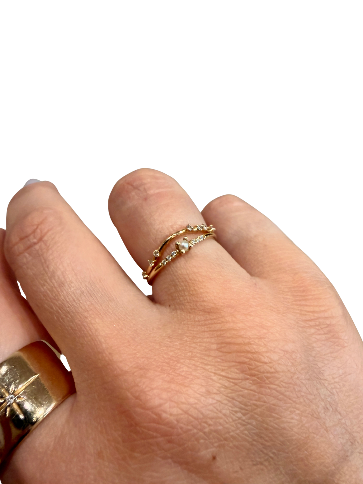 Alate Ring by Bluboho, 14kt recycled yellow gold, seven ethically sourced round brilliant white diamonds, prong set