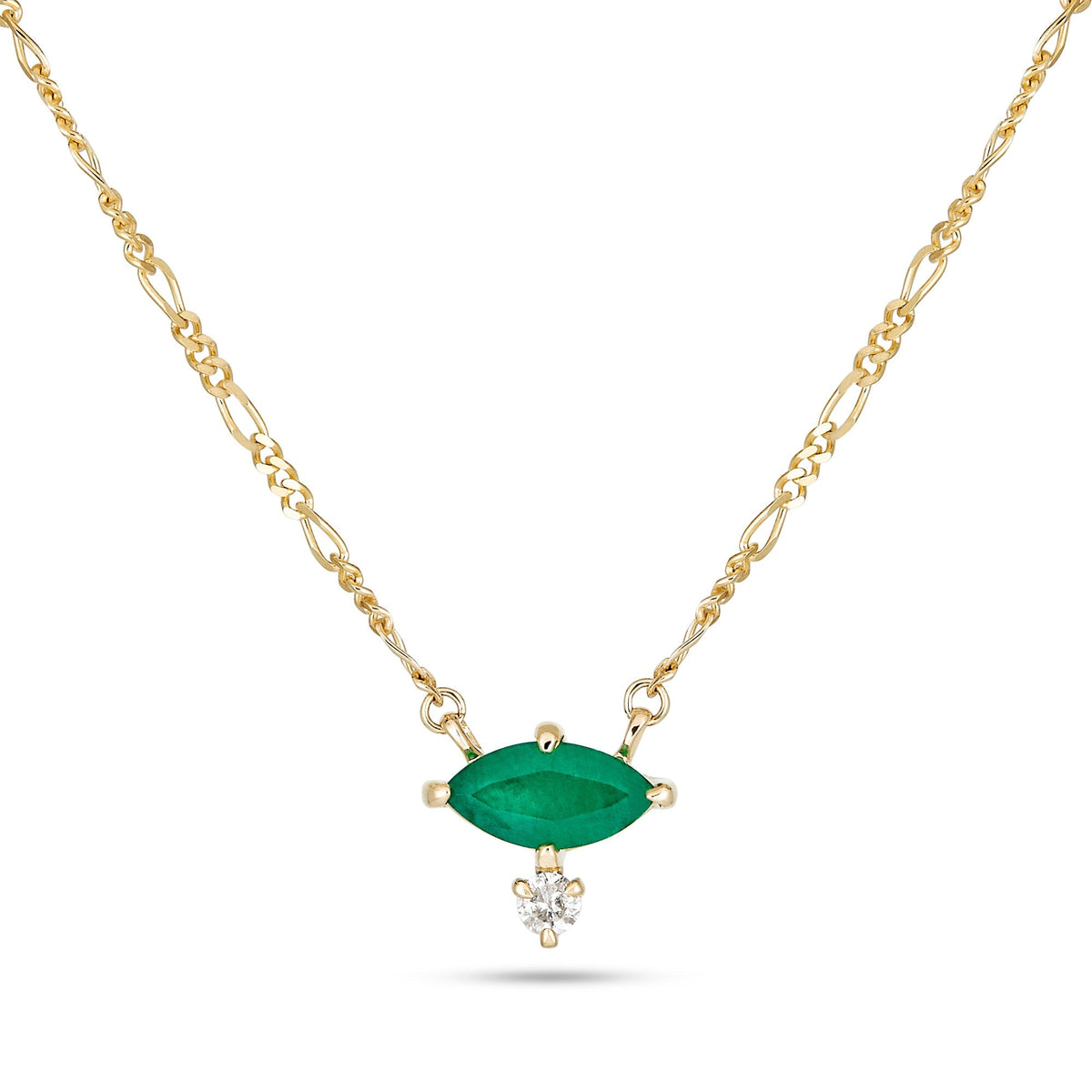 Stone &amp; Strand Emerald Marquise Necklace in 10kt yellow gold with diamond accent