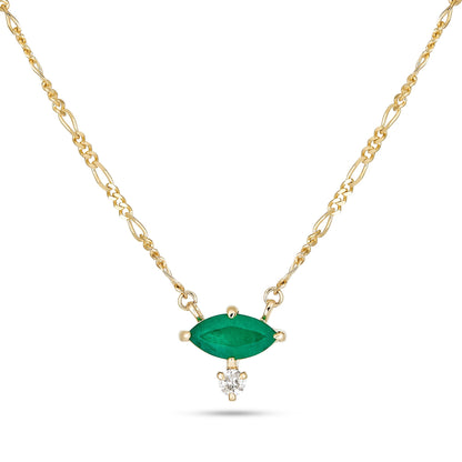 Stone &amp; Strand Emerald Marquise Necklace in 10kt yellow gold with diamond accent