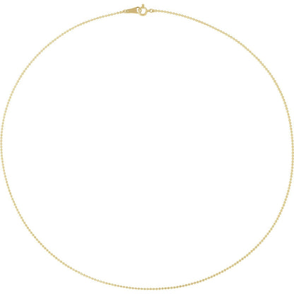 10kt yellow gold dainty diamond cut ball chain necklace, full view
