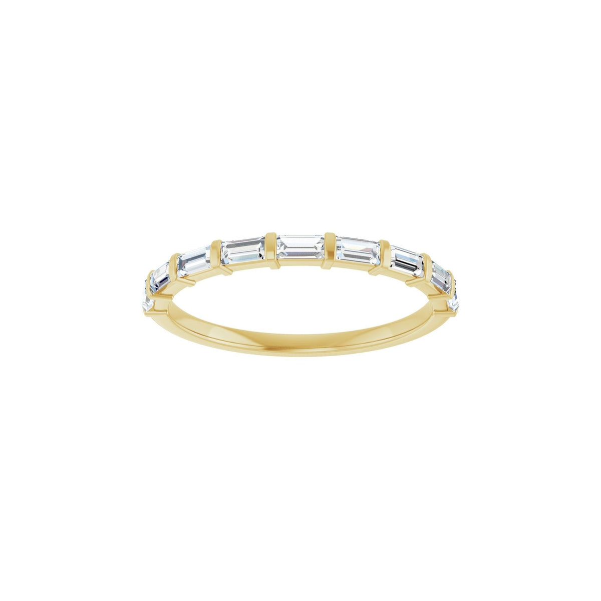 Baguette Sol wedding band in 14kt yellow gold with baguette diamonds, front view